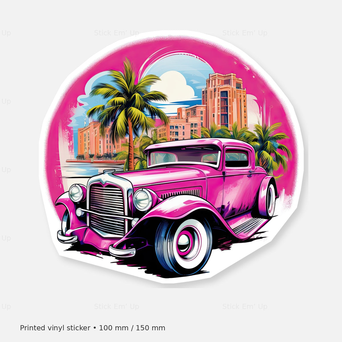 Pink Paradise Hot Rod Sticker — sticker mockup