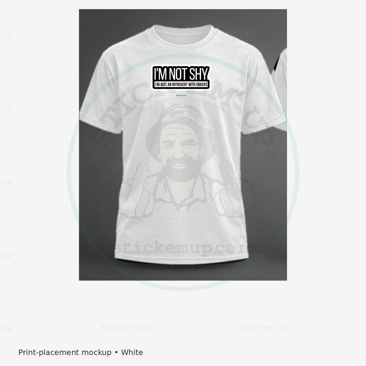 Introvert With Snacks T-Shirt — protected preview with approved Stick Em’ Up watermark