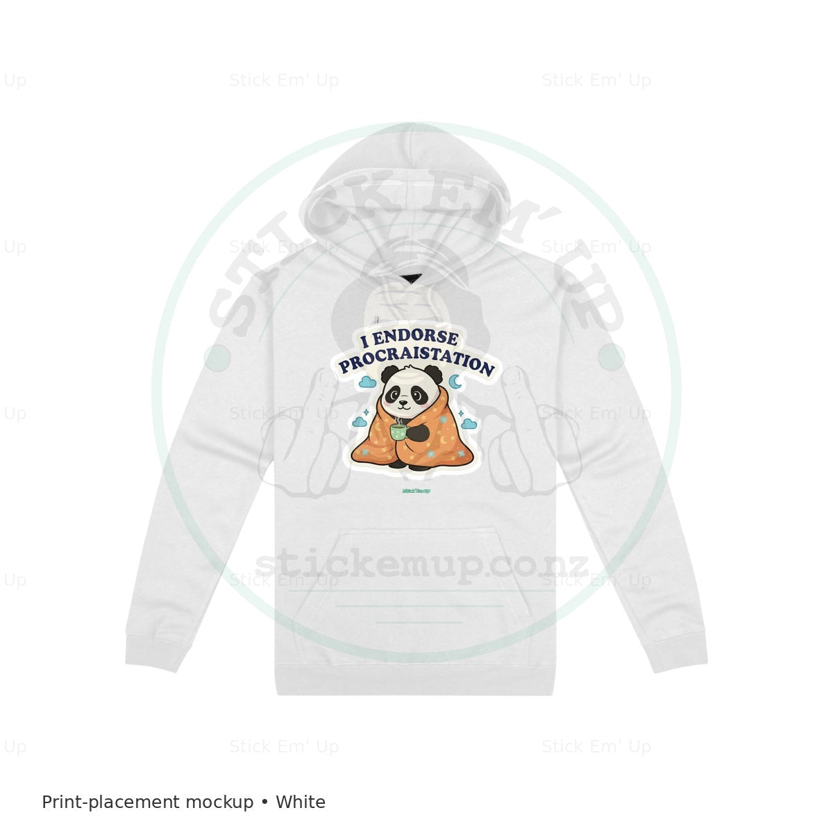 I Endorse Procrastination Panda Hoodie — protected preview with approved Stick Em’ Up watermark