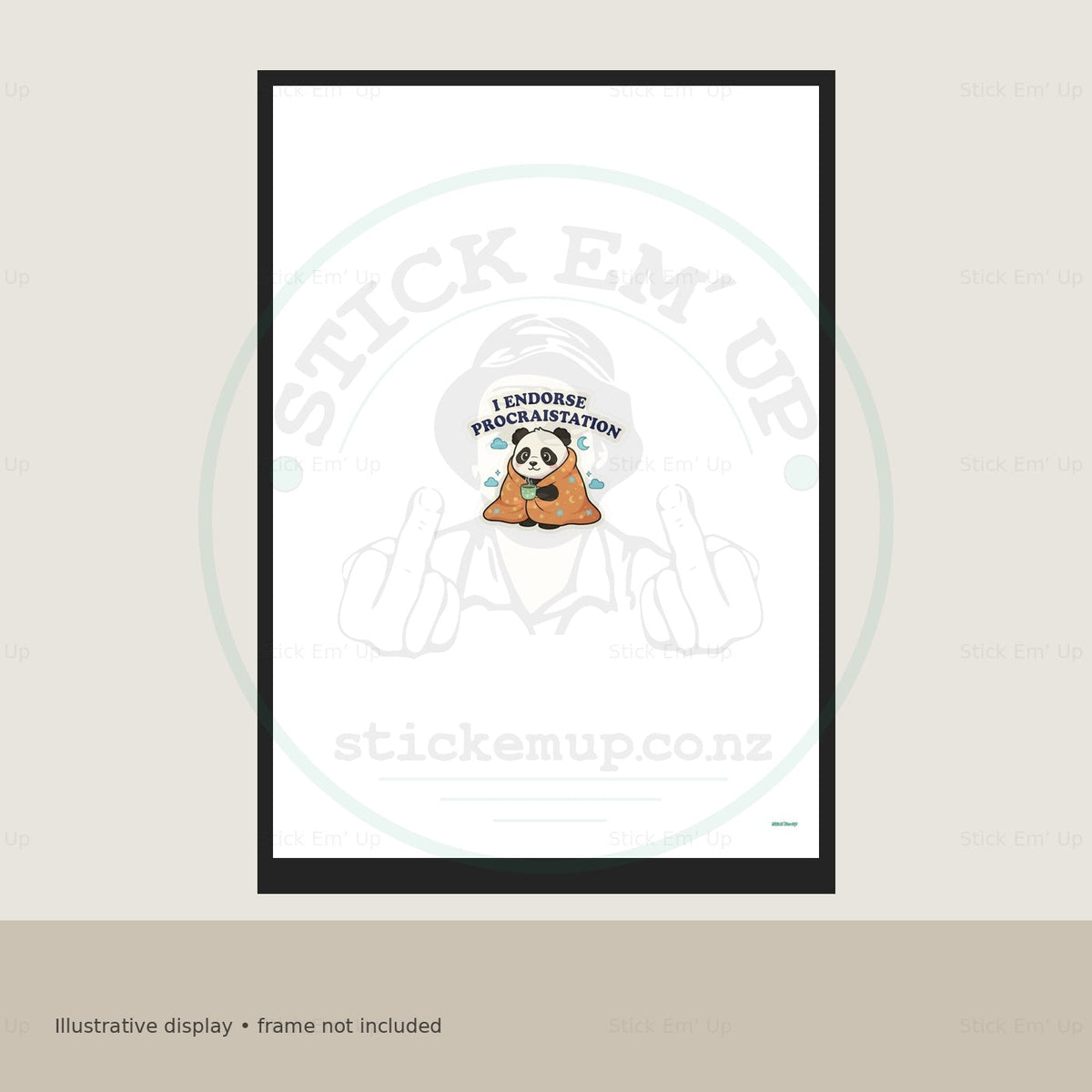 I Endorse Procrastination Panda Art Print — protected preview with approved Stick Em’ Up watermark