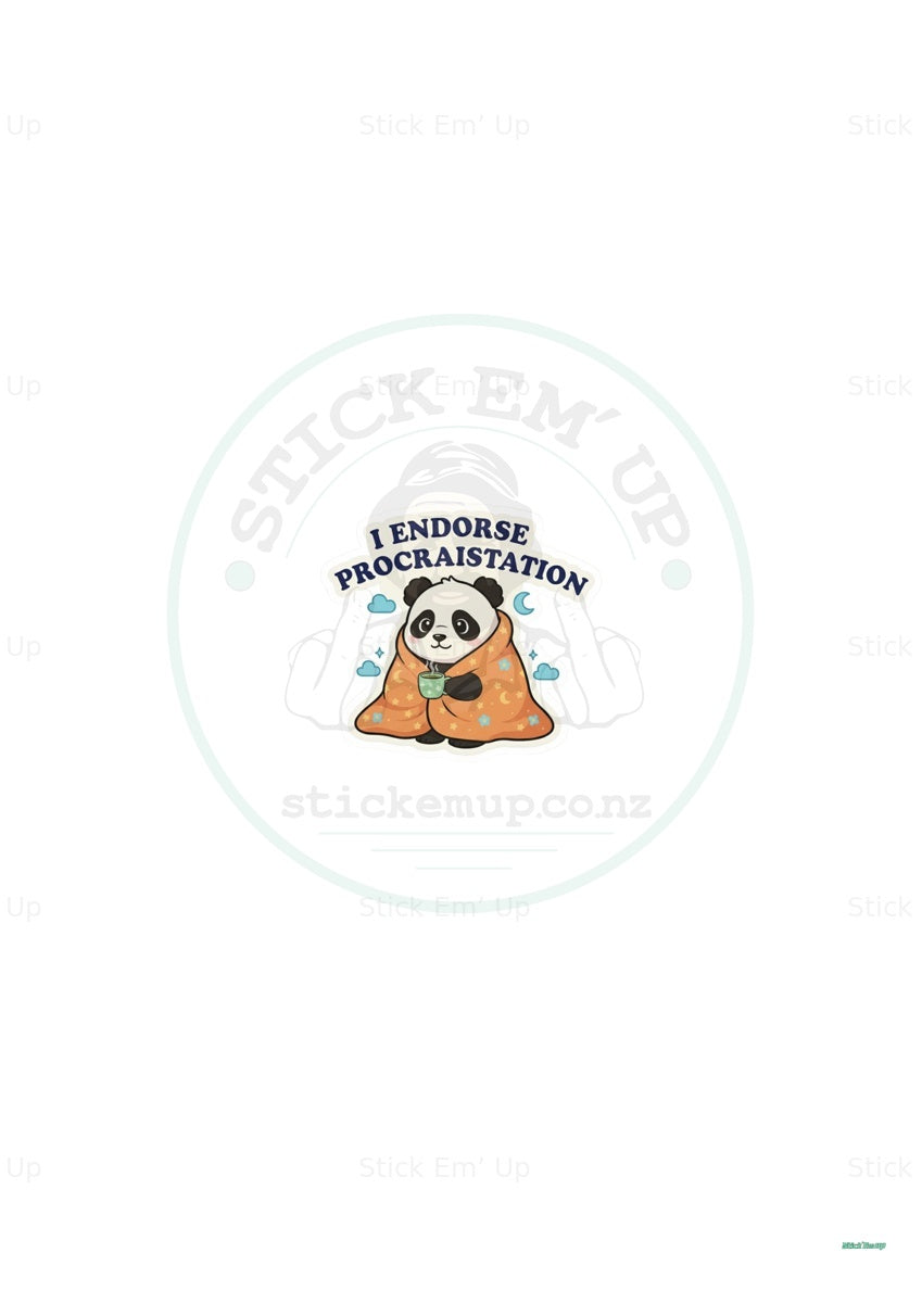 I Endorse Procrastination Panda Art Print — protected preview with approved Stick Em’ Up watermark