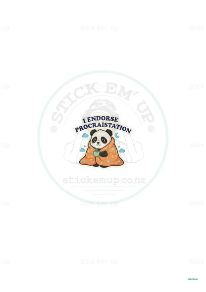 I Endorse Procrastination Panda Art Print — protected preview with approved Stick Em’ Up watermark