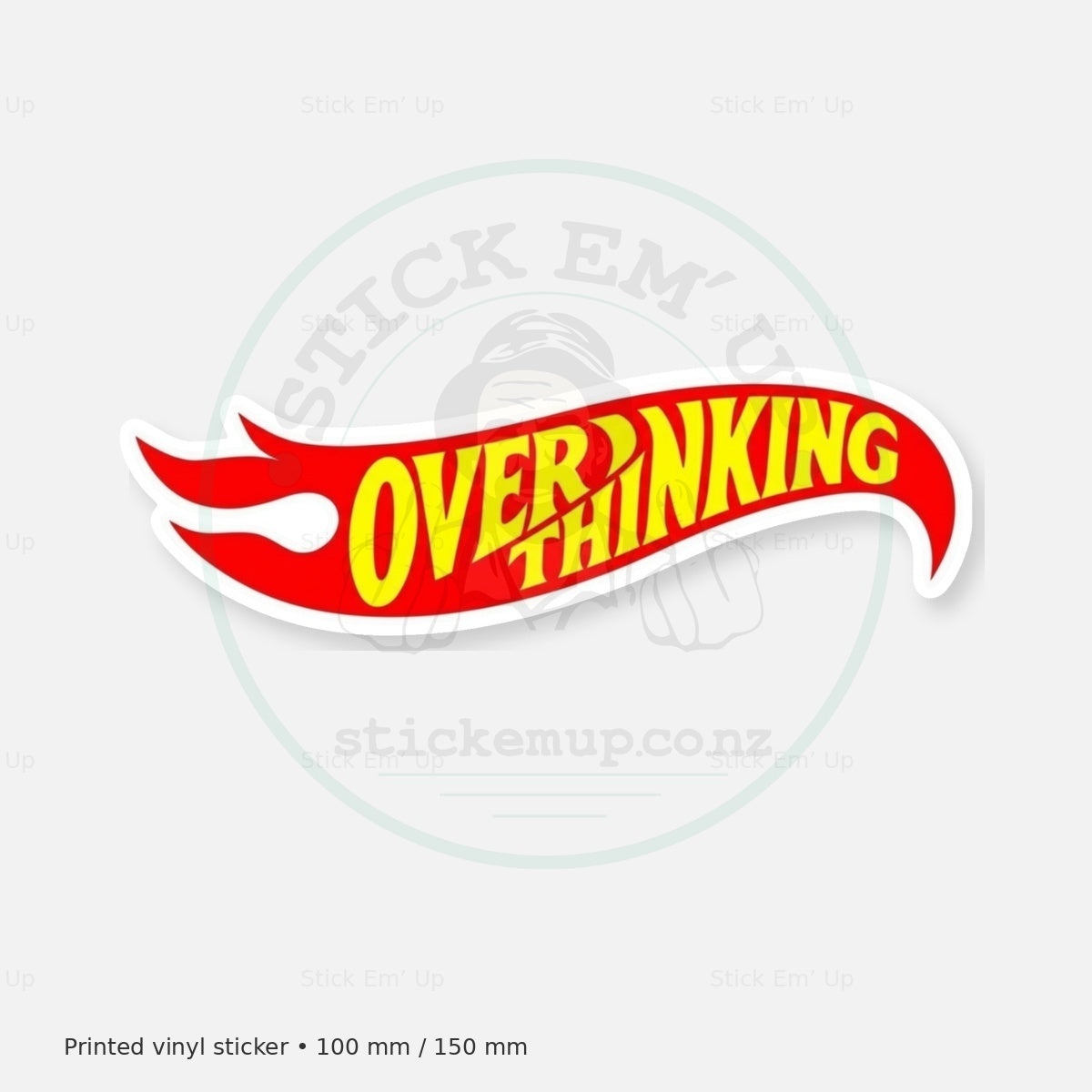 Overthinking Flames Sticker — protected preview with approved Stick Em’ Up watermark