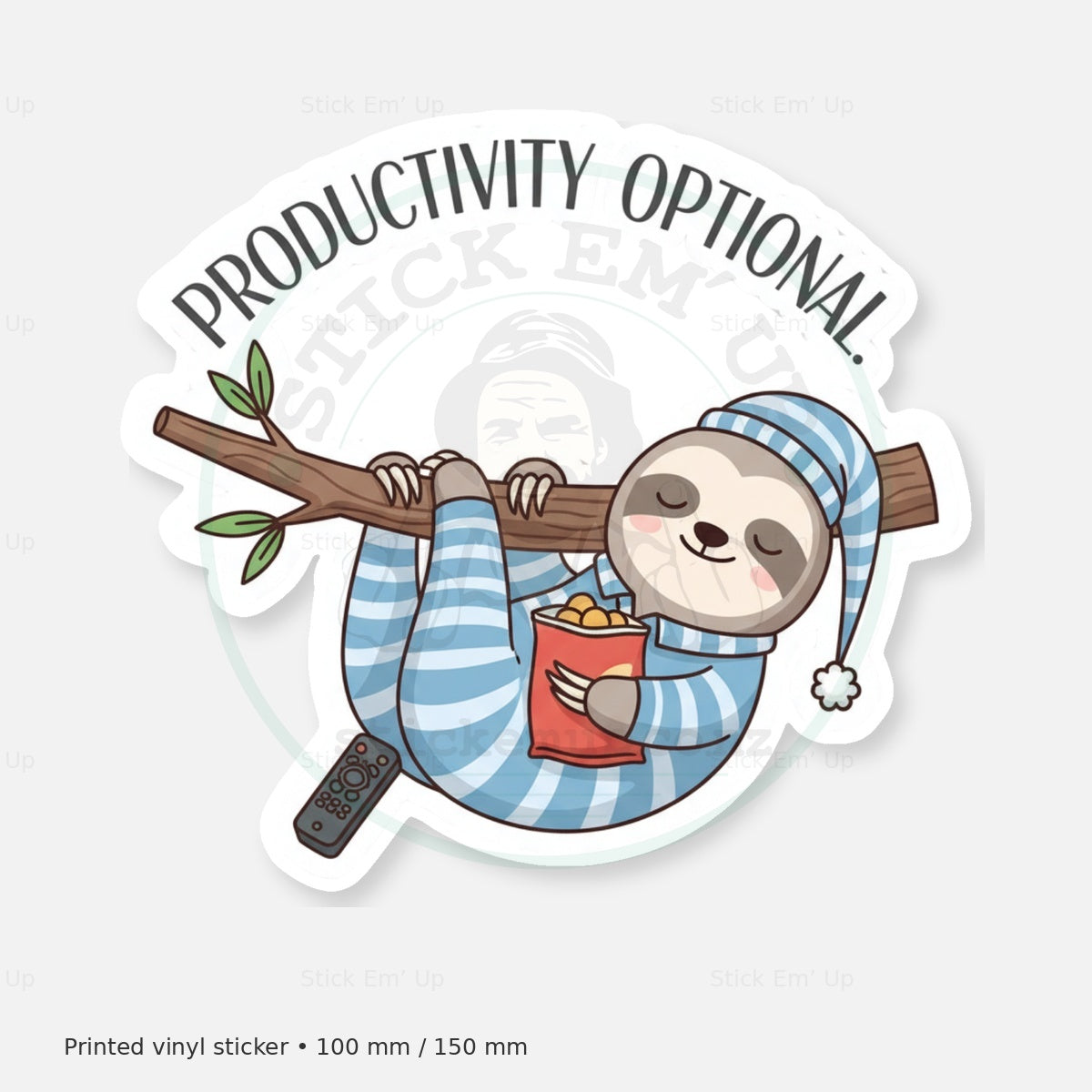 Productivity Optional Sloth Sticker — protected preview with approved Stick Em’ Up watermark