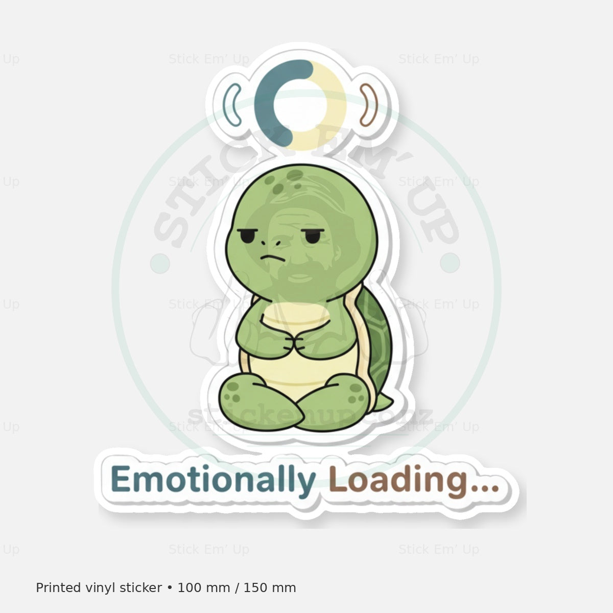 Emotionally Loading Turtle Sticker — protected preview with approved Stick Em’ Up watermark
