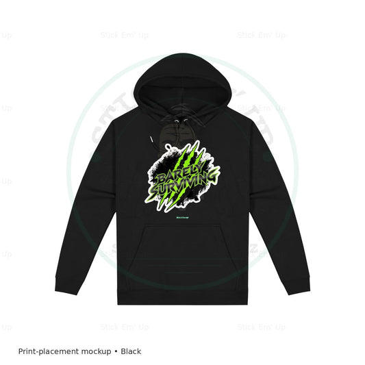 Barely Surviving Hoodie — protected preview with approved Stick Em’ Up watermark