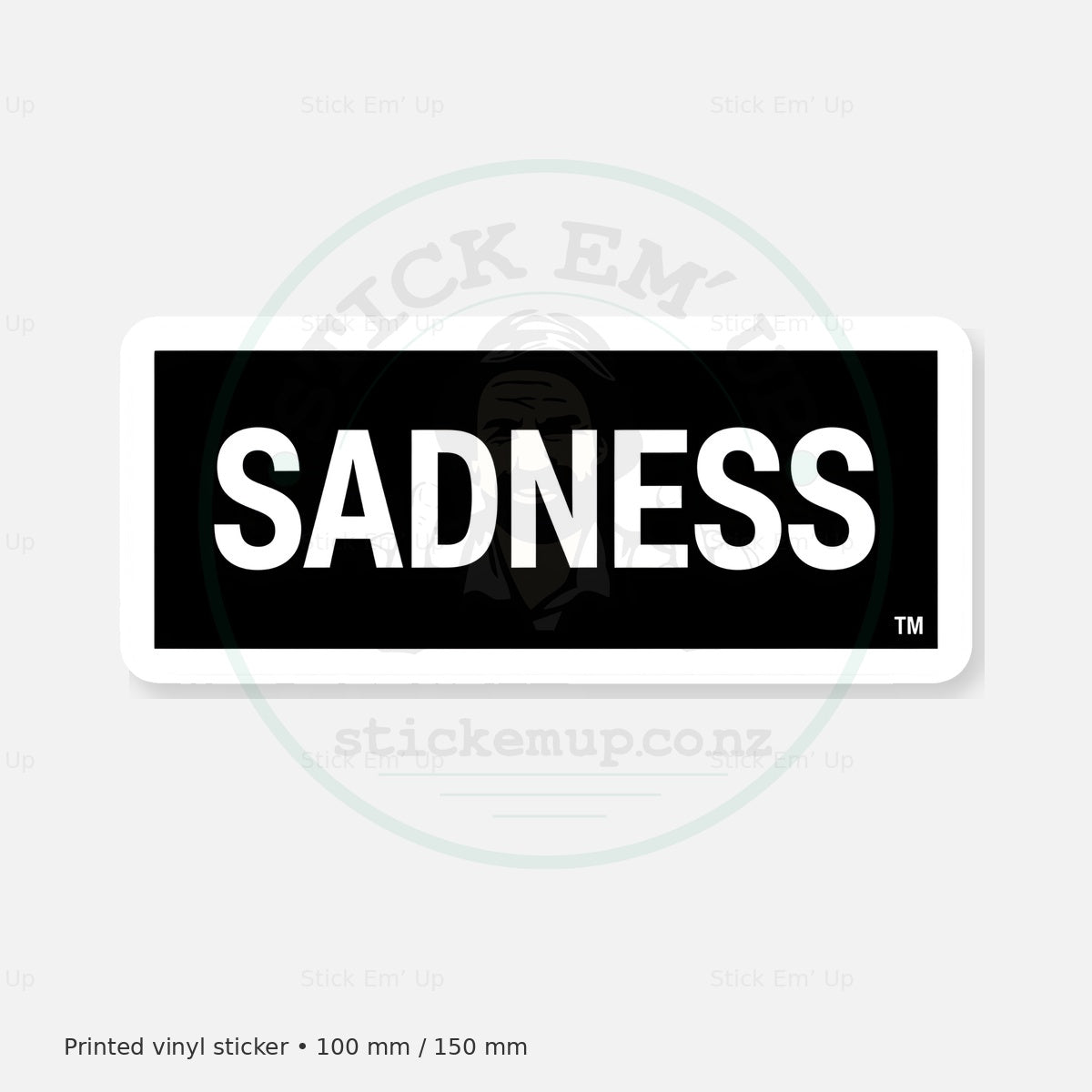Sadness Sticker — protected preview with approved Stick Em’ Up watermark