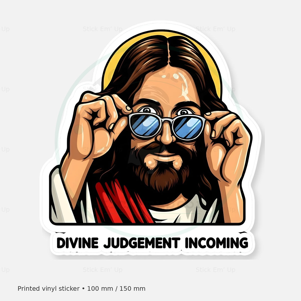 Divine Judgment Incoming Sticker — protected preview with approved Stick Em’ Up watermark