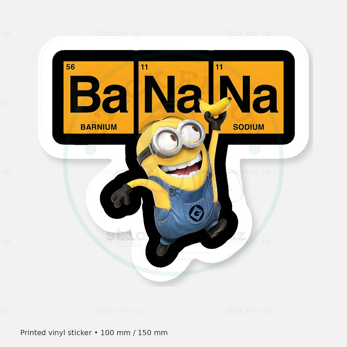 Banana Chemistry Sticker — protected preview with approved Stick Em’ Up watermark