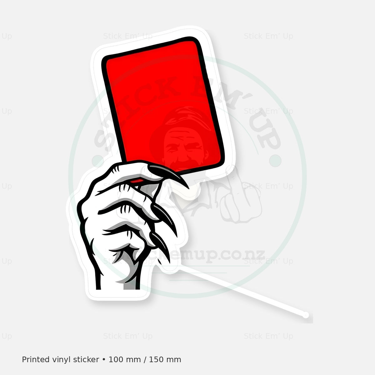Red Card Sticker — protected preview with approved Stick Em’ Up watermark