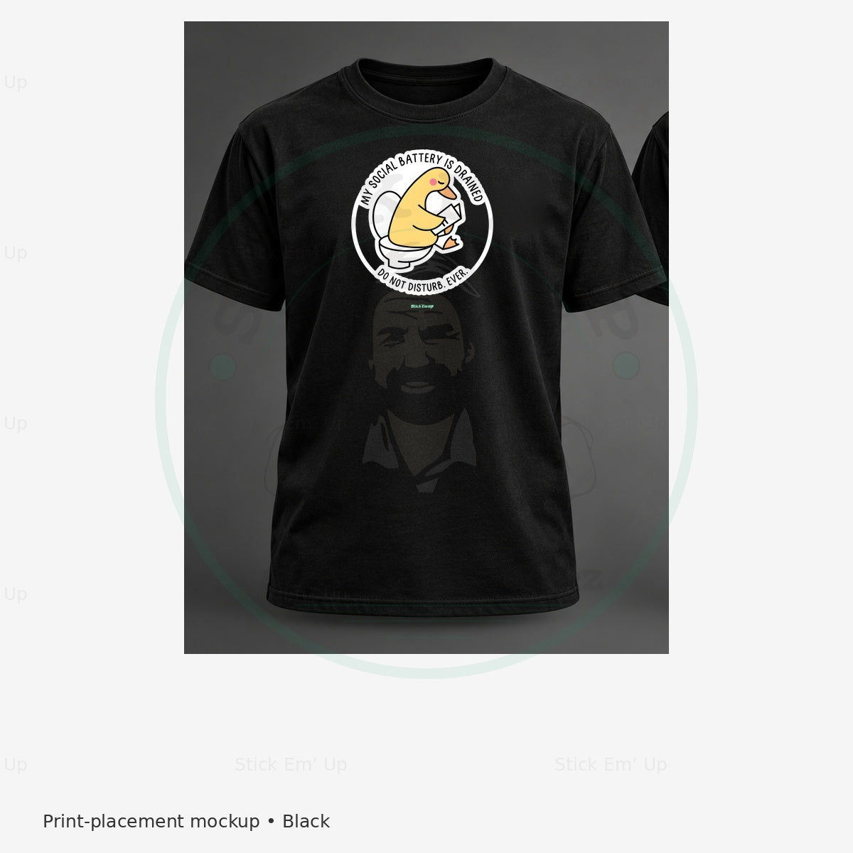 Social Battery Drained Duck T-Shirt — protected preview with approved Stick Em’ Up watermark