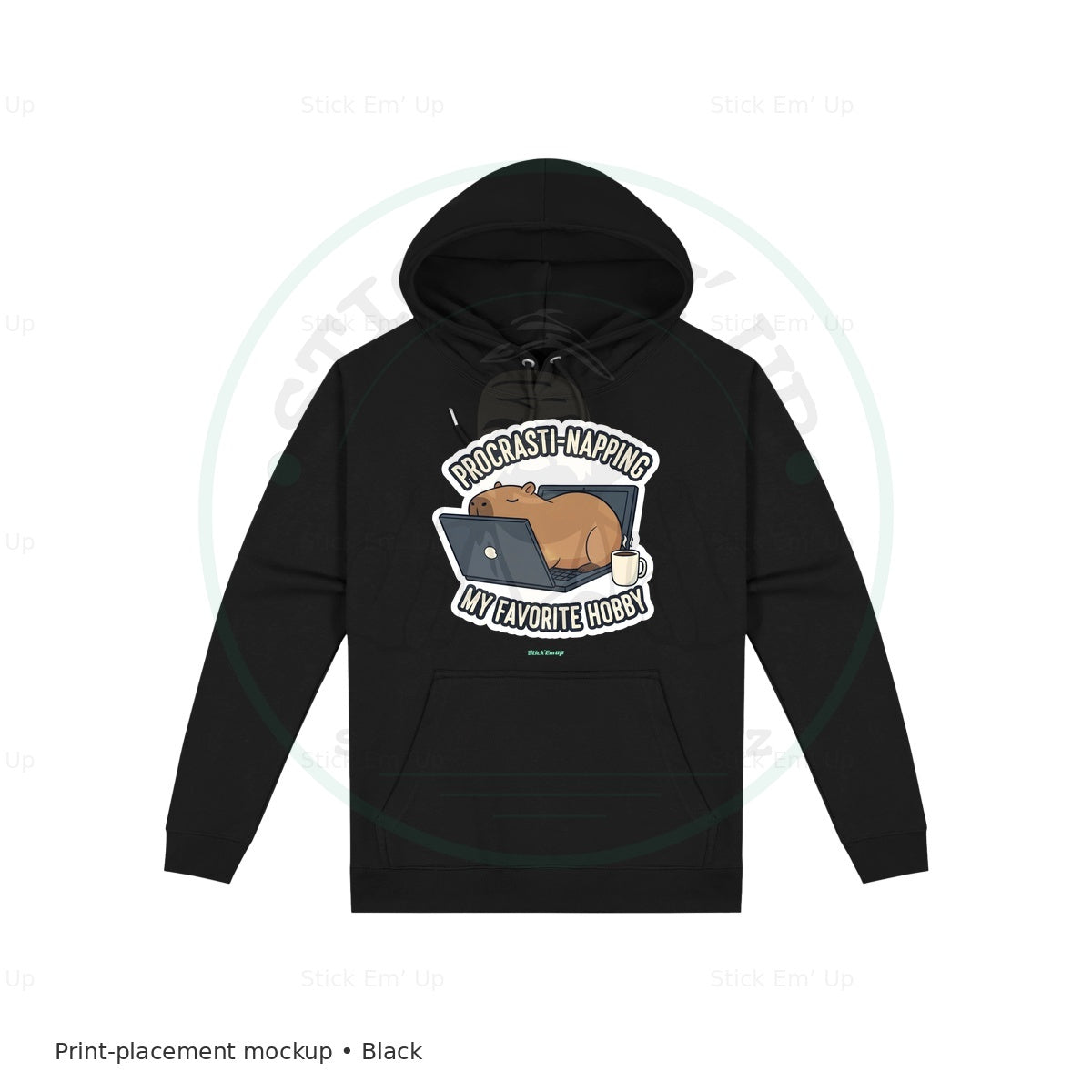 Procrasti Napping Hoodie — protected preview with approved Stick Em’ Up watermark