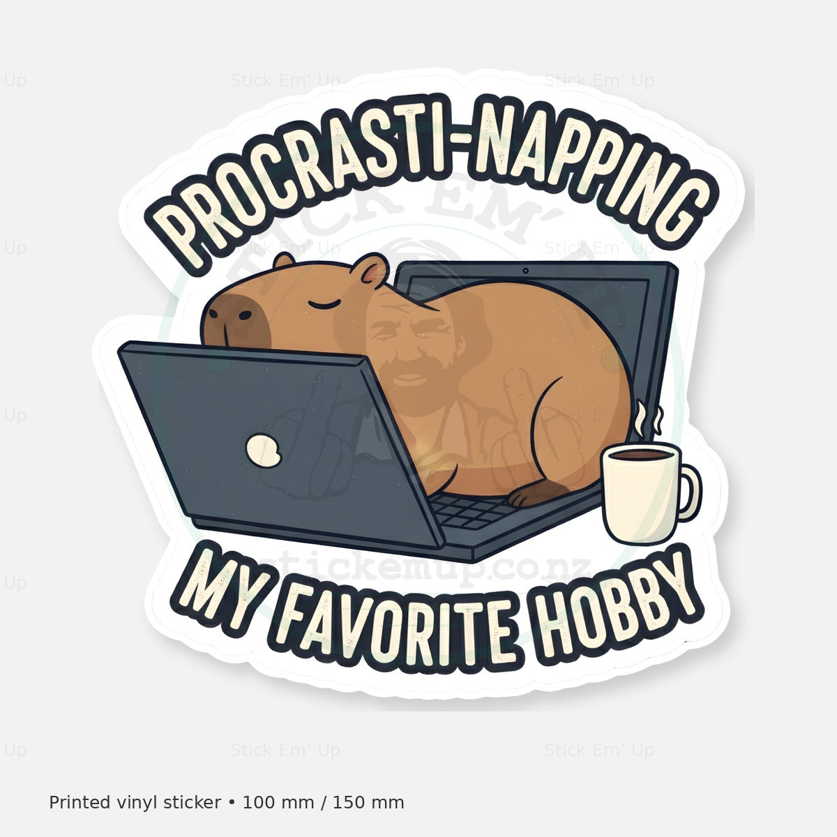 Procrasti Napping Sticker — protected preview with approved Stick Em’ Up watermark