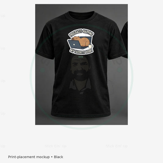 Procrasti Napping T-Shirt — protected preview with approved Stick Em’ Up watermark