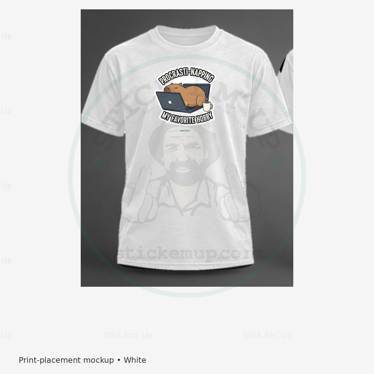Procrasti Napping T-Shirt — protected preview with approved Stick Em’ Up watermark