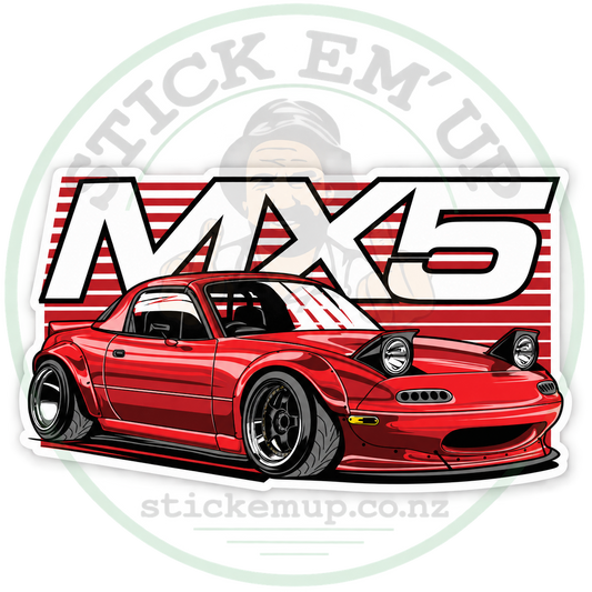 Red Mazda MX-5 Sticker with Stick Em’ Up logo watermark