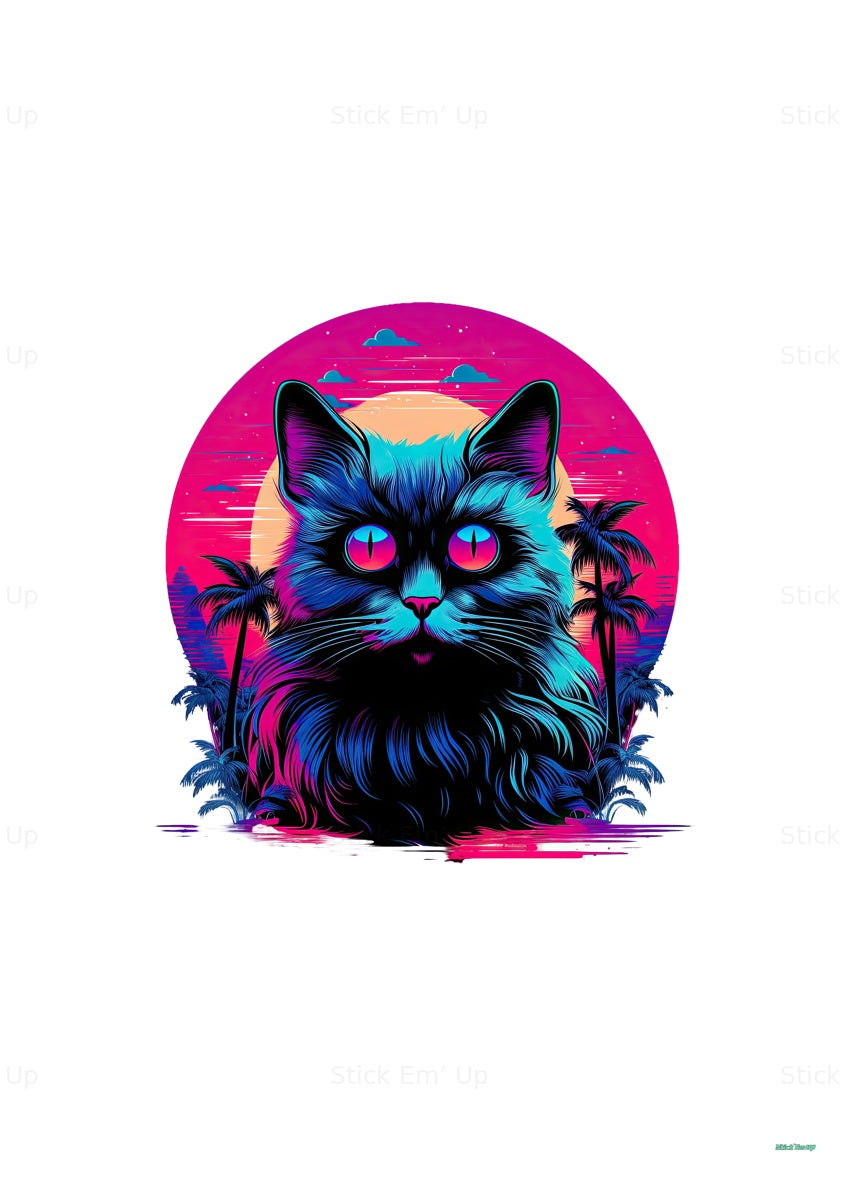 Neon Sunset Cat Art Print — print-preview.jpg