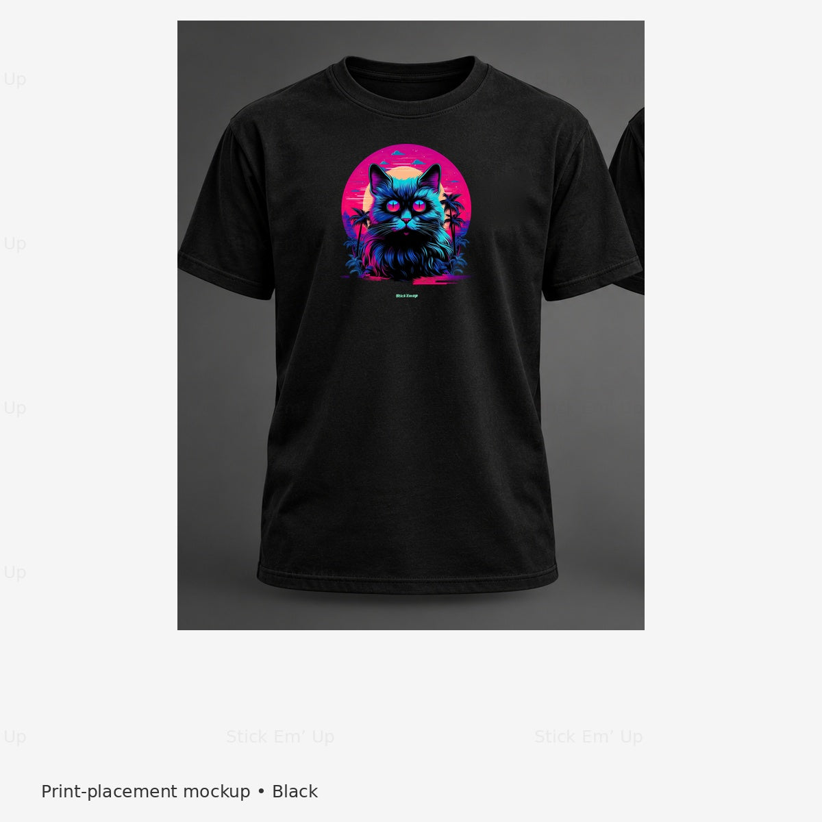 Neon Sunset Cat T-Shirt — black-mockup.jpg