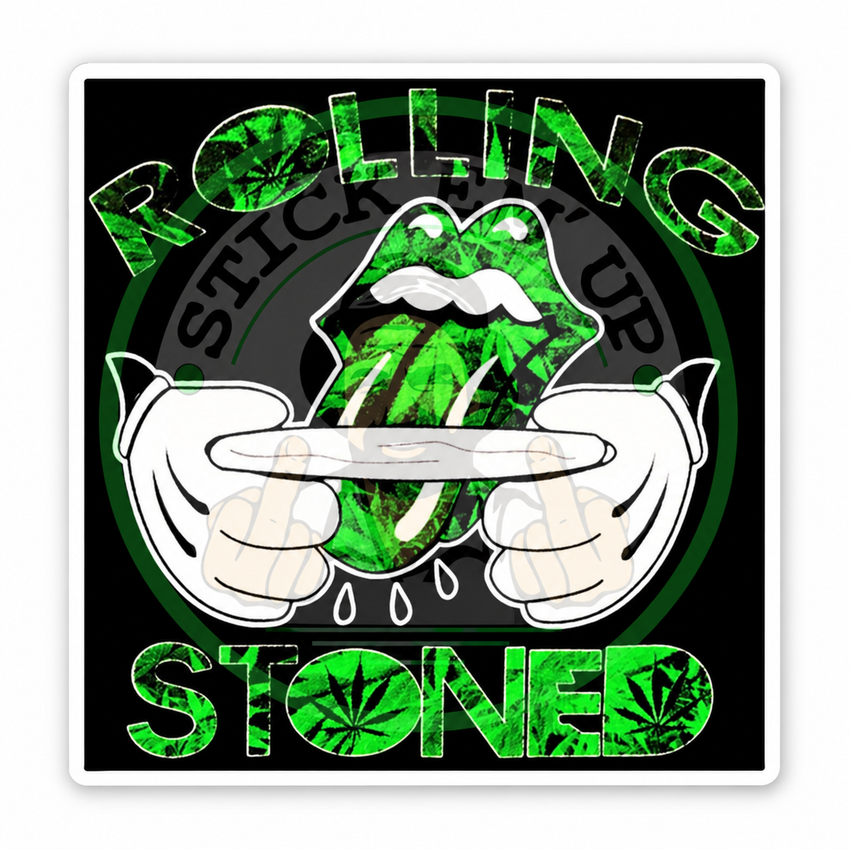 Rolling Stoned Green Sticker — logo-watermarked preview