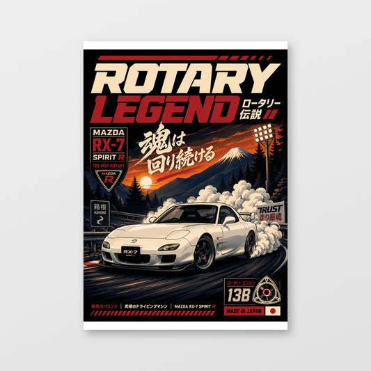 Mazda RX-7 FD — Rotary Legend Drift Poster displayed as an unframed wall print