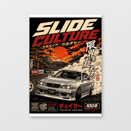Toyota Chaser JZX100 — Slide Culture Poster displayed as an unframed wall print