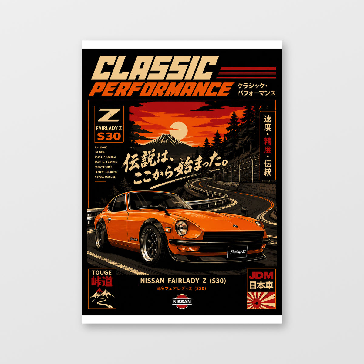 Nissan Fairlady Z S30 — Classic Performance Poster displayed as an unframed wall print