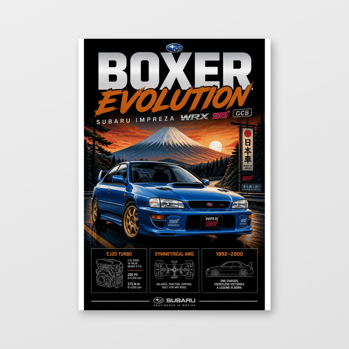 Subaru Impreza WRX STI — Boxer Evolution Poster displayed as an unframed wall print