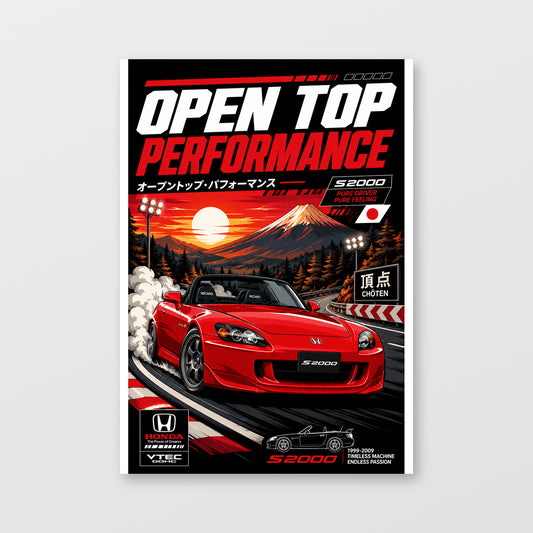 Honda S2000 — Open Top Performance Poster displayed as an unframed wall print