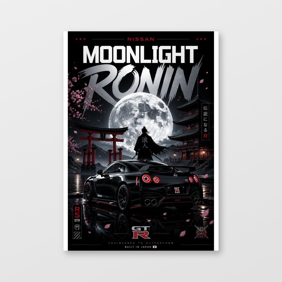 Nissan GT-R R35 — Moonlight Ronin Poster displayed as an unframed wall print