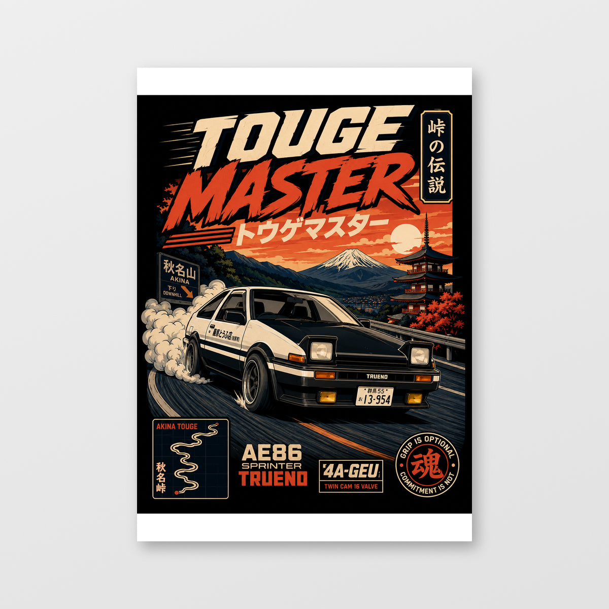 Toyota AE86 — Touge Master Poster displayed as an unframed wall print