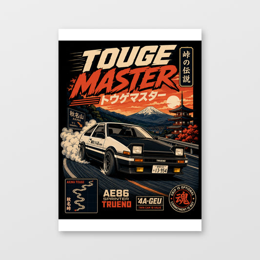 Toyota AE86 — Touge Master Poster displayed as an unframed wall print