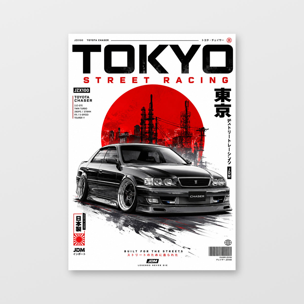 Toyota Chaser JZX100 — Tokyo Street Racing Black Poster displayed as an unframed wall print