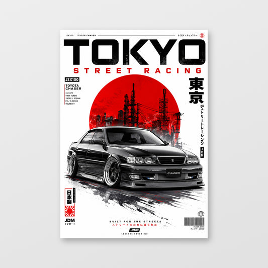 Toyota Chaser JZX100 — Tokyo Street Racing Black Poster displayed as an unframed wall print