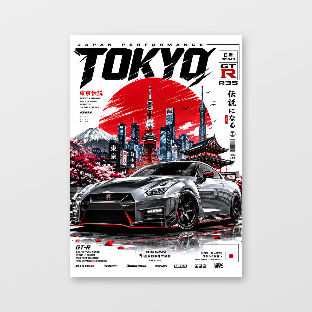 Nissan GT-R R35 — Tokyo Performance Poster displayed as an unframed wall print