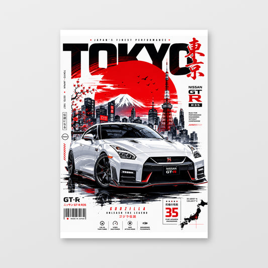 Nissan GT-R R35 — Tokyo Godzilla Poster displayed as an unframed wall print