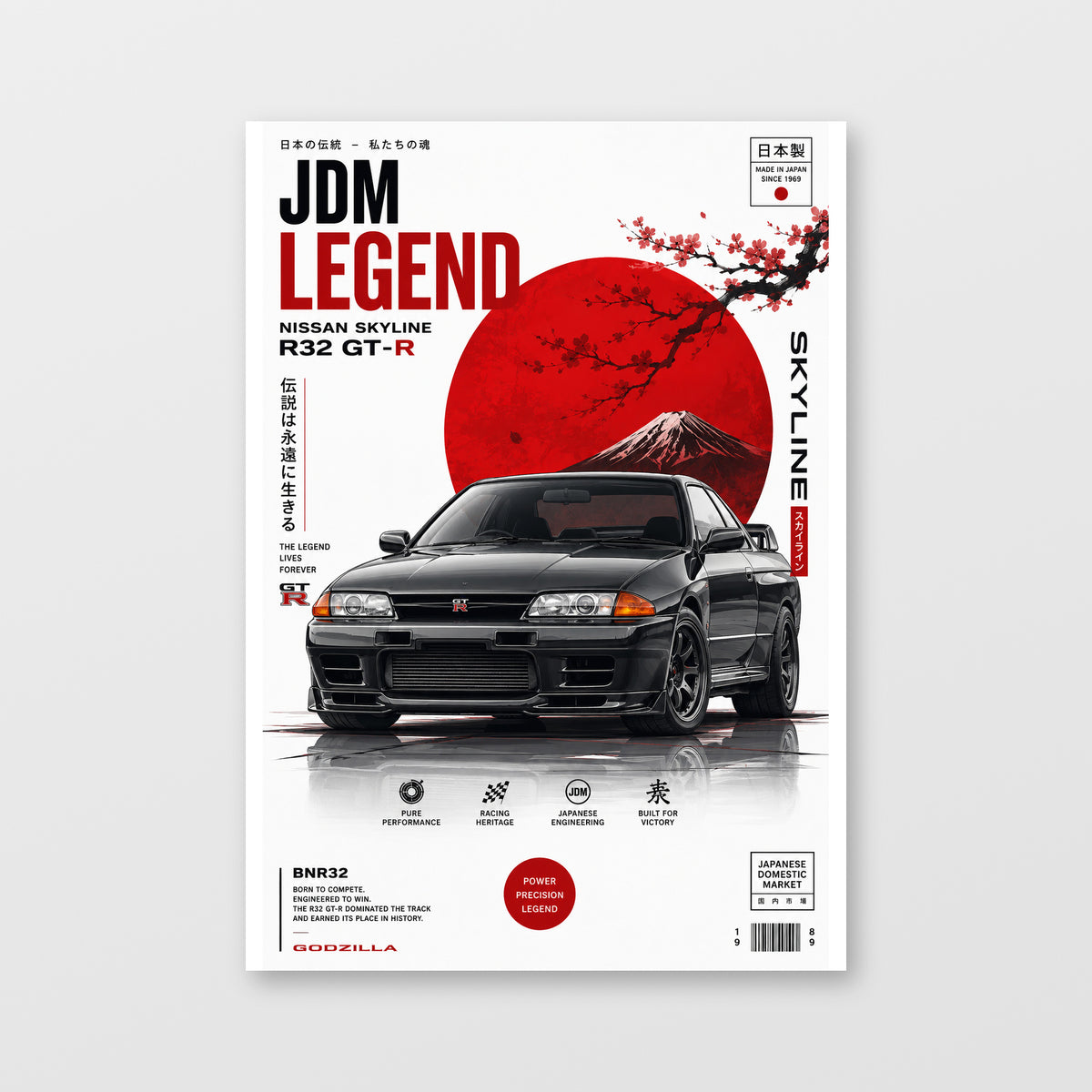 Nissan Skyline GT-R R32 — JDM Legend Poster displayed as an unframed wall print