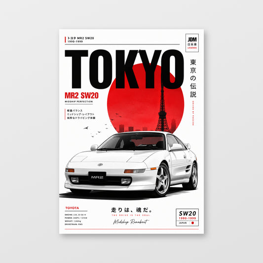 Toyota MR2 SW20 — Tokyo Midship Poster displayed as an unframed wall print