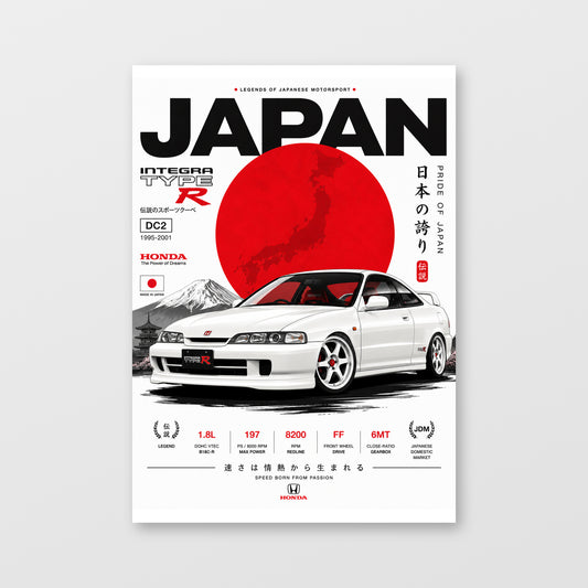 Honda Integra Type R DC2 — Pride of Japan Poster displayed as an unframed wall print