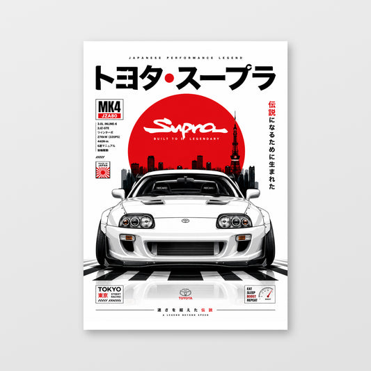 Toyota Supra MK4 — Japan Performance Poster displayed as an unframed wall print