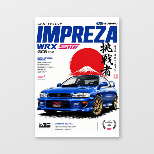 Subaru Impreza WRX STI GC8 — Rally Heritage Poster displayed as an unframed wall print