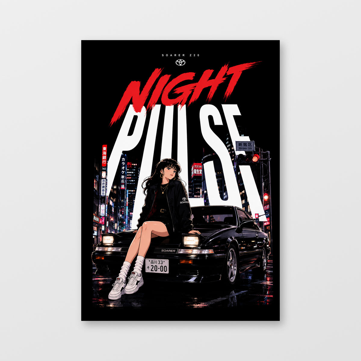 Toyota Soarer Z20 — Night Pulse Poster, solid black background, unframed wall mockup