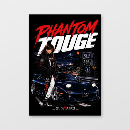 Mazda RX-7 FD — Phantom Touge Poster, solid black background, unframed wall mockup