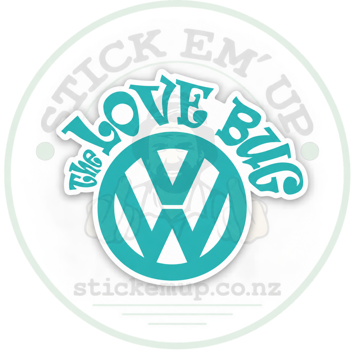 The Love Bug VW Sticker with Stick Em’ Up logo watermark