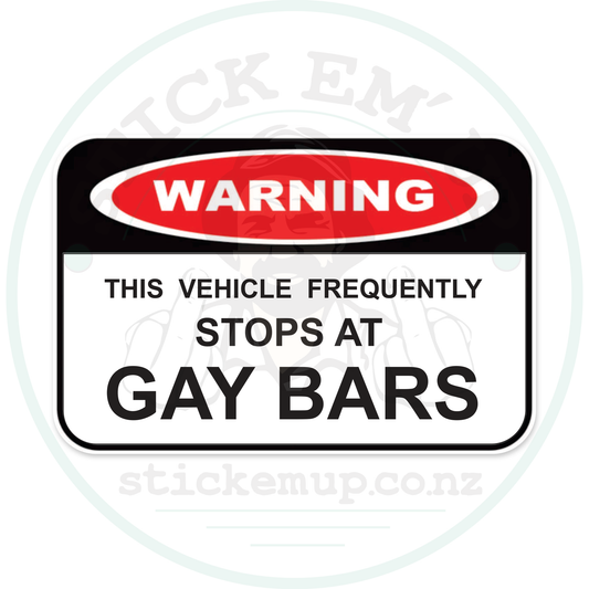 This Vehicle Stops at Gay Bars Sticker – sticker cut contour and Stick Em’ Up watermark