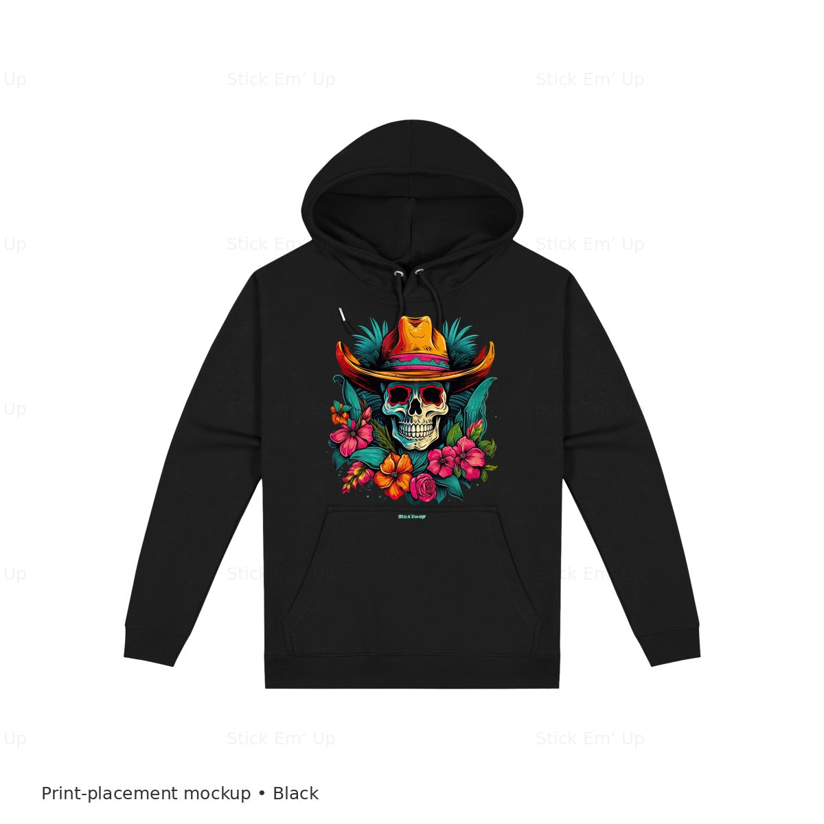 Tropical Cowboy Skull Hoodie — black mockup