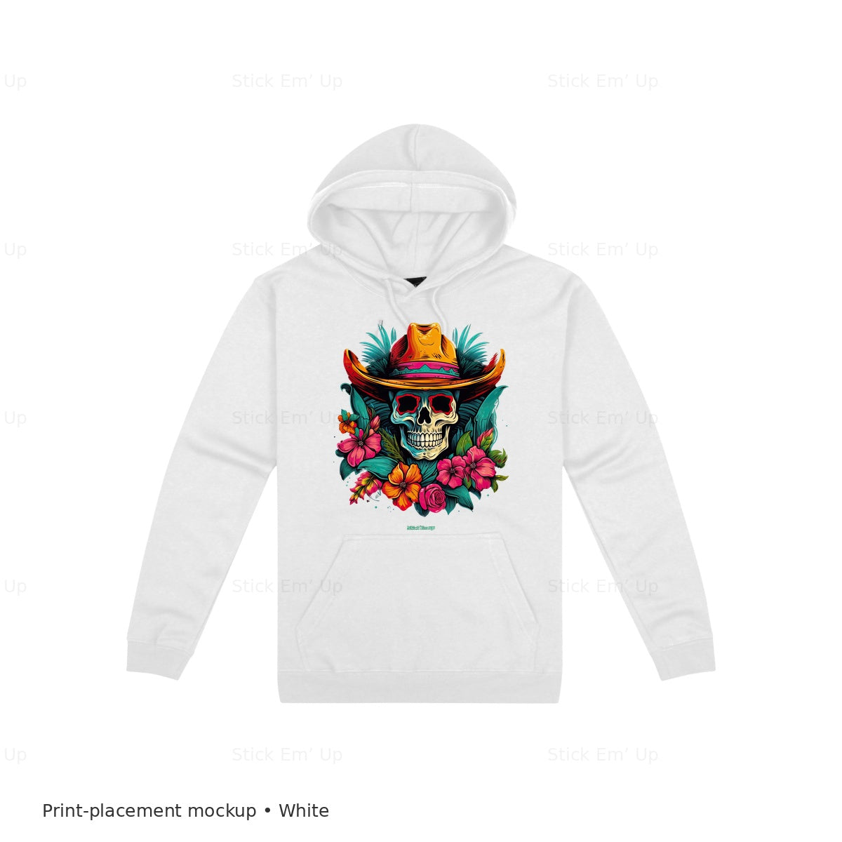 Tropical Cowboy Skull Hoodie — white mockup