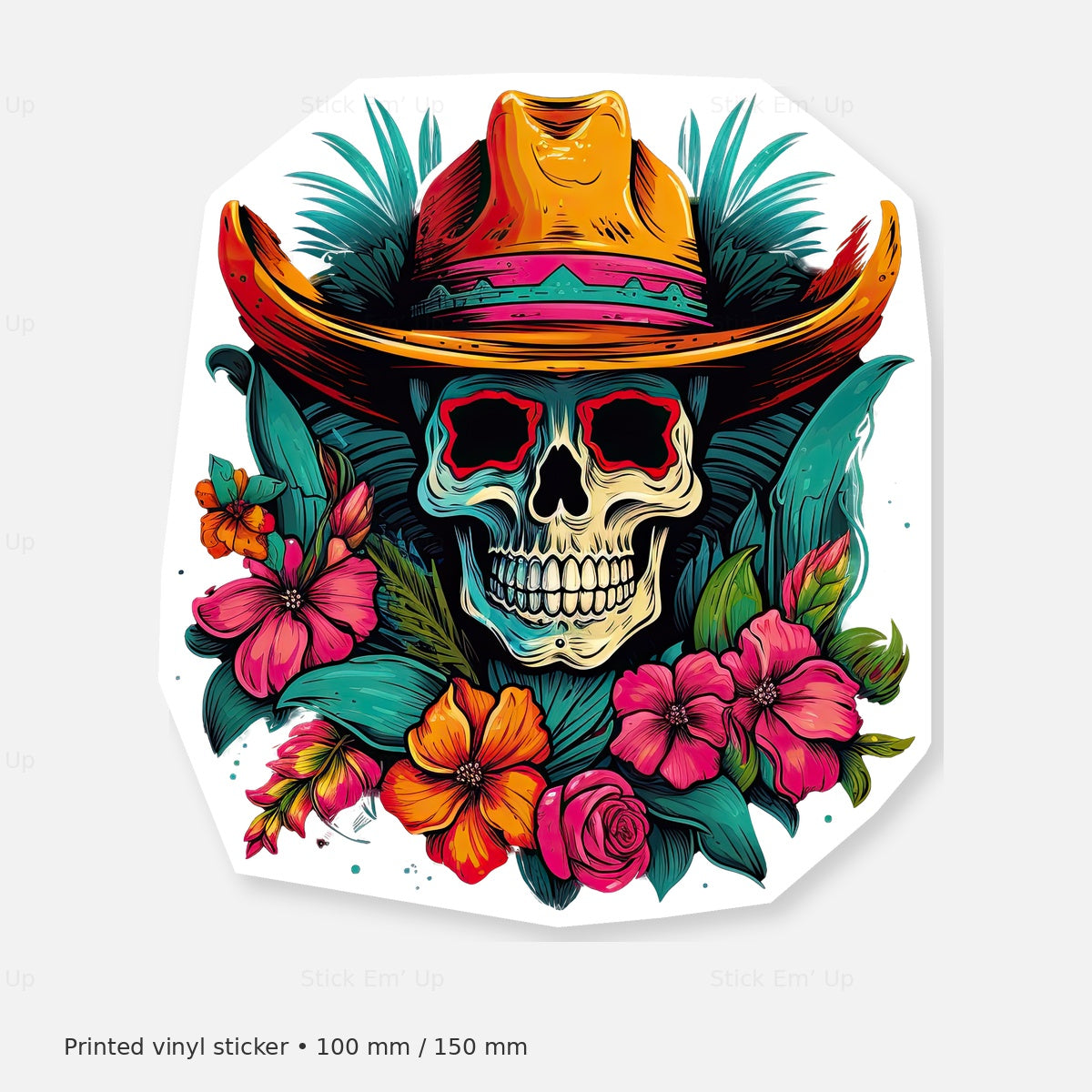Tropical Cowboy Skull Sticker — sticker mockup