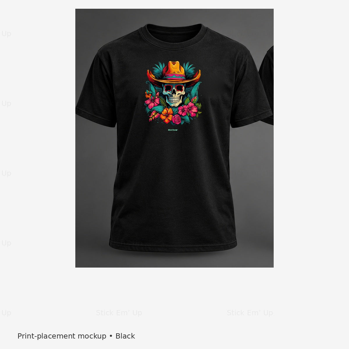 Tropical Cowboy Skull T-Shirt — black mockup