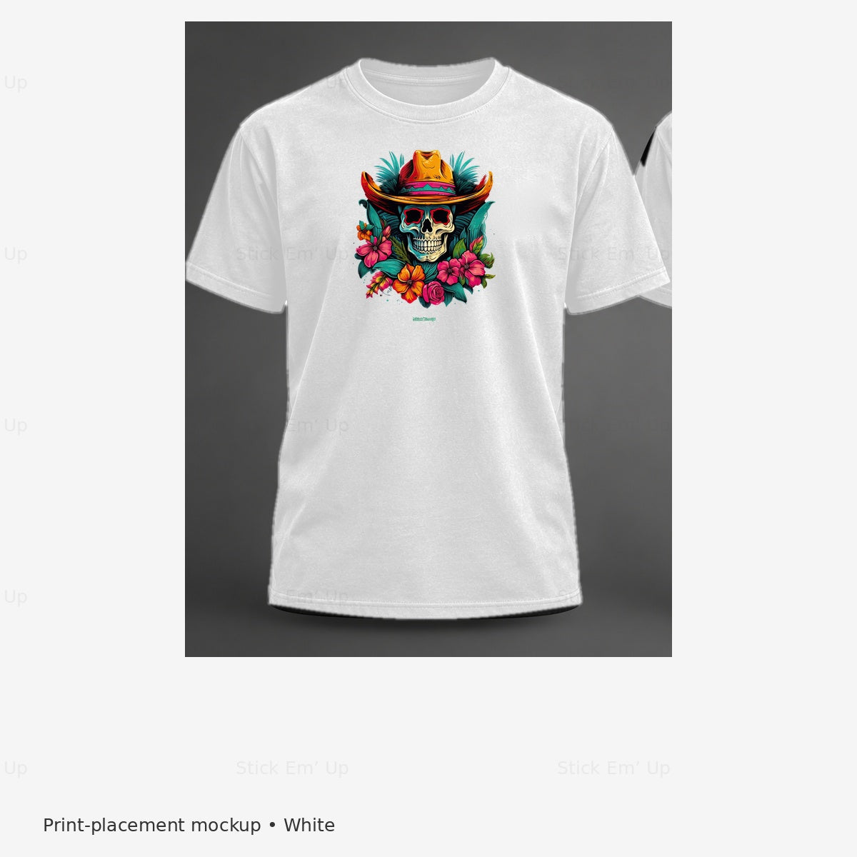 Tropical Cowboy Skull T-Shirt — white mockup