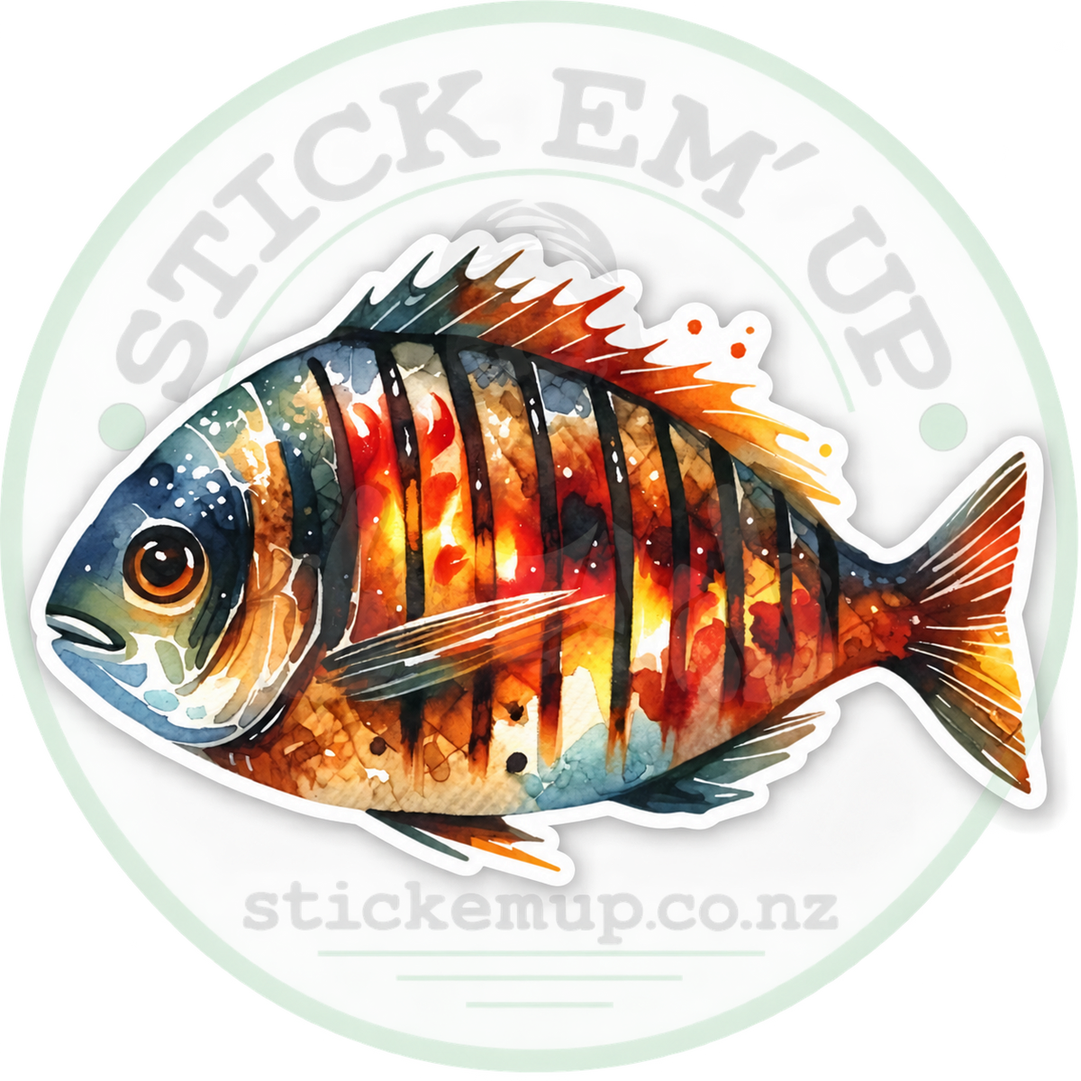 Watercolour Striped Fish Sticker — logo-watermarked preview